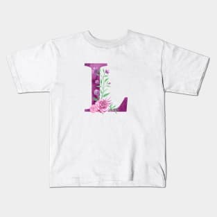 Floral Monogram L Beautiful Rose Bouquet Kids T-Shirt